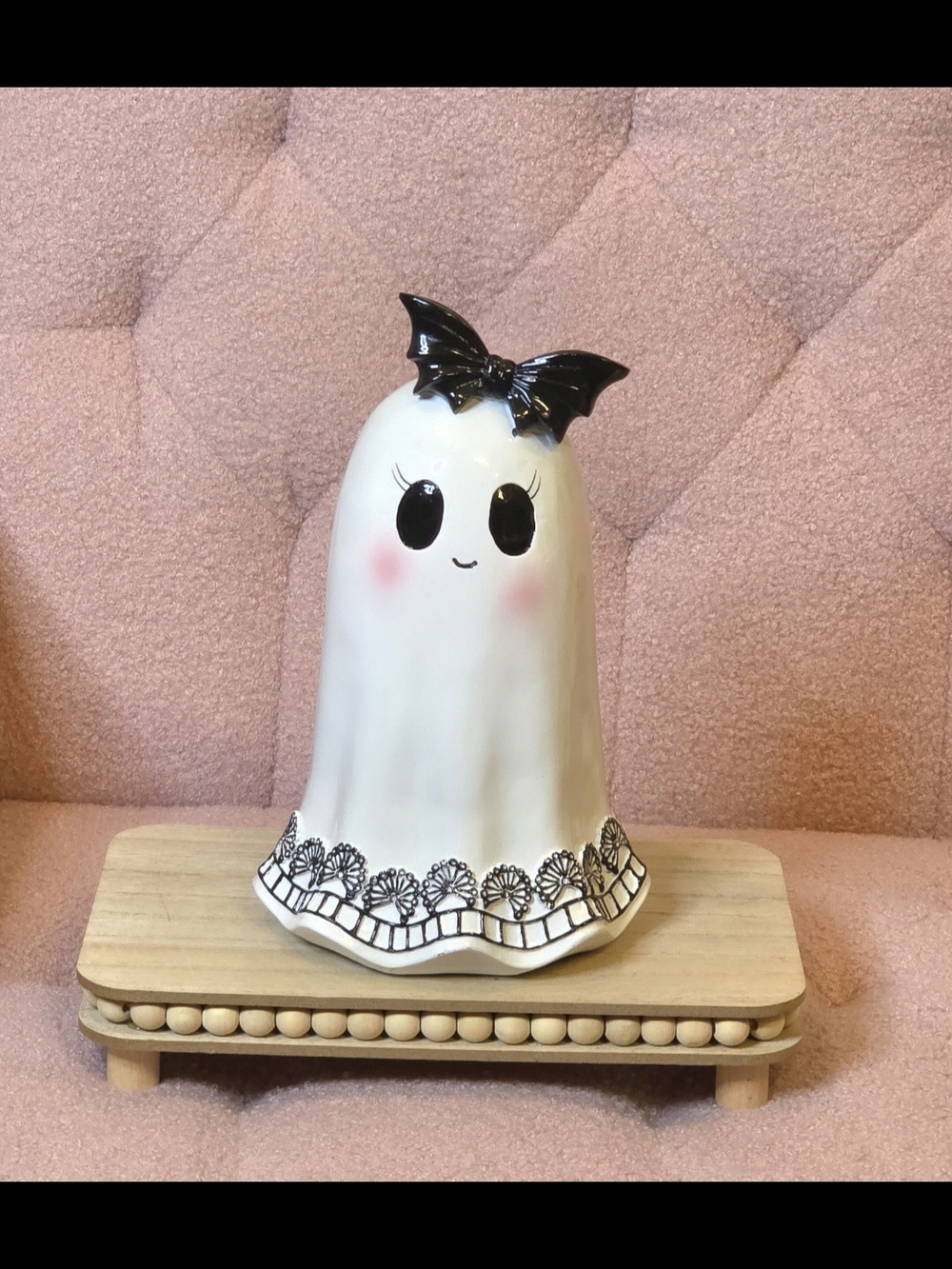 Coquette Ghost Figurine with Black Bow